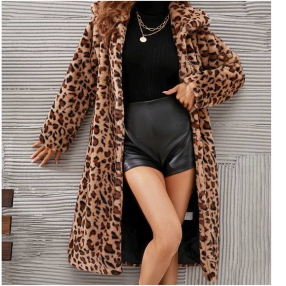 Luxe leopard Print Vegan Fur Long Jacket Coat - Picture 3 of 3